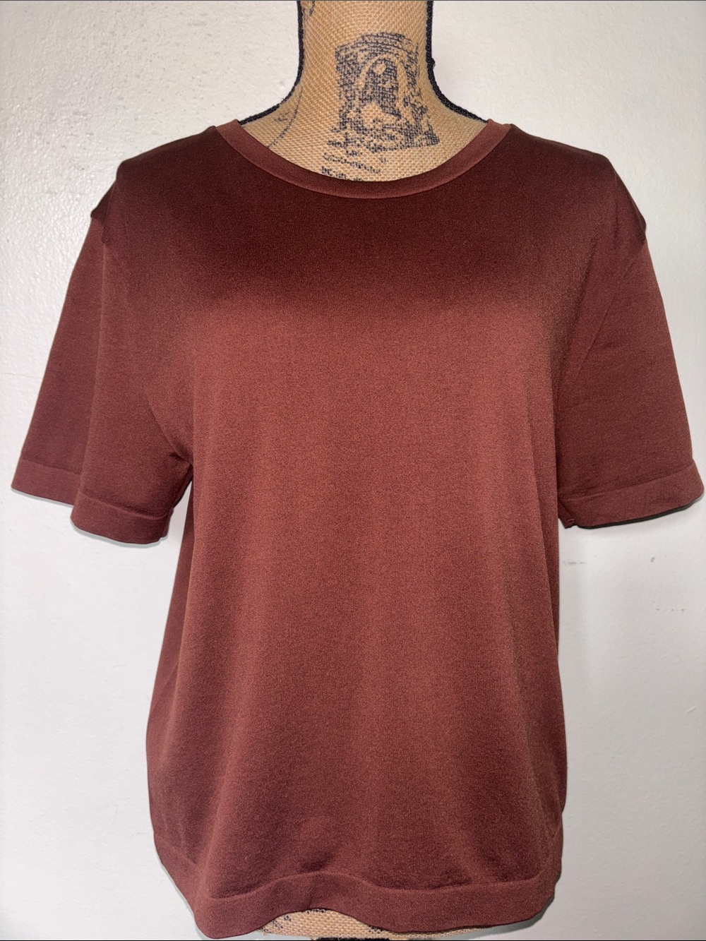 a new day Sz 2X Short Sleeve Rib-Trim Tee in Chestnut Brown